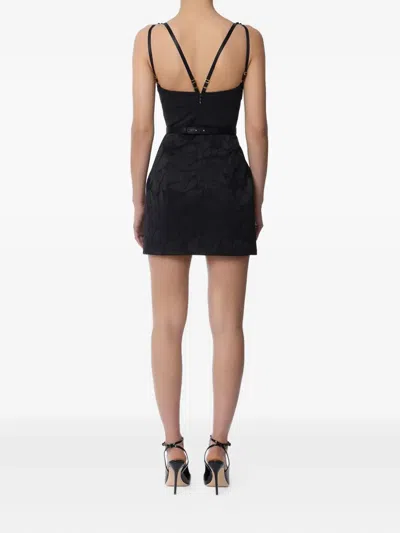 Elisabetta Franchi Floral-brocade Belted Dress In Black