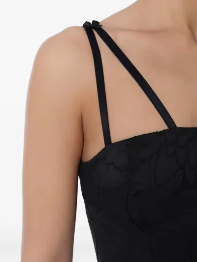 Elisabetta Franchi Floral-brocade Belted Dress In Black