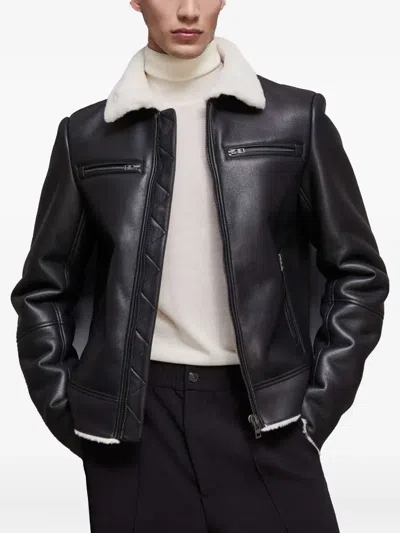 Patrizia Pepe Shearling-collar Jacket In Black