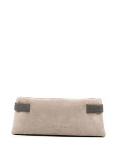 Brunello Cucinelli Monili-chain Suede Clutch Bag