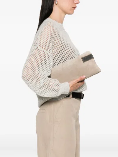 Brunello Cucinelli Monili-chain Suede Clutch Bag