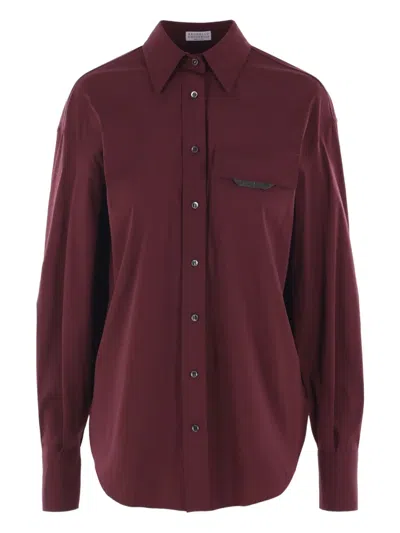 Brunello Cucinelli Flap-pocket Shirt In Burgundy