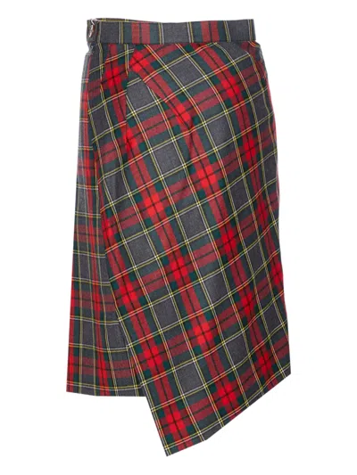 Vivienne Westwood Asymmetric Tartan Midi Skirt In Multi