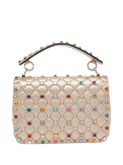 Valentino Quilted Studs Shoulder Bag With Adaptable Strap In Gold