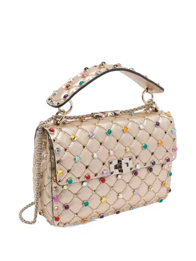 Valentino Quilted Studs Shoulder Bag With Adaptable Strap In Gold