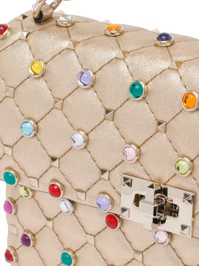 Valentino Quilted Studs Shoulder Bag With Adaptable Strap In Gold