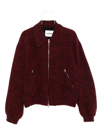 Jil Sander Felted Wool Aviator Bomber Jacket Peach Opal In Red