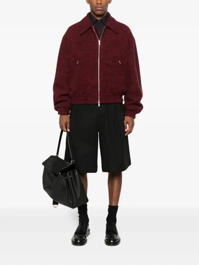 Jil Sander Felted Wool Aviator Bomber Jacket Peach Opal In Red