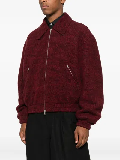 Jil Sander Felted Wool Aviator Bomber Jacket Peach Opal In Red