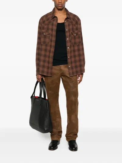 Isabel Marant Checked Long Sleeve Shirt With Chest Pockets In Brown