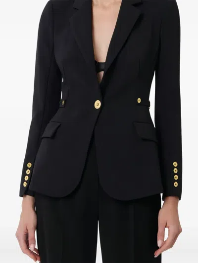 Elisabetta Franchi Single-breasted Tailored Blazer With Gold-tone Accents In Black