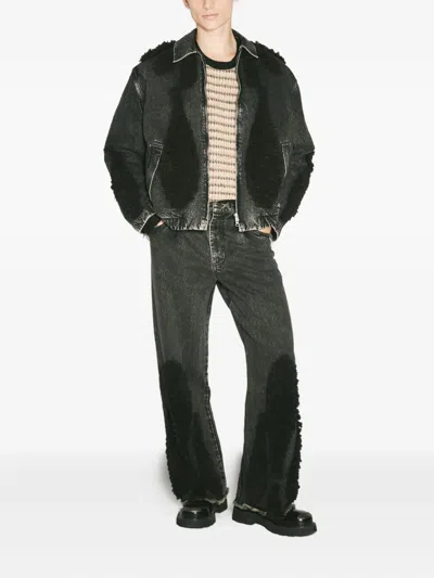 Song For The Mute Frayed-hem Shearling-panel Jeans In Black