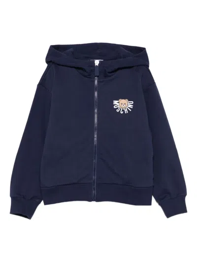 Moschino Teddy Bear-print Zip-up Hoodie In Blue