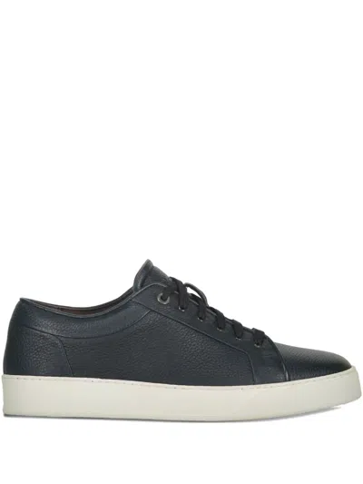 Moorer Grainy Leather Low-top Sneakers In Blue