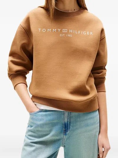 Tommy Hilfiger Embroidered Sleeve Logo Crewneck Sweatshirt In Brown