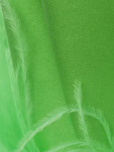 Verguenza Feather-trimmed Knotted Blouse In Green