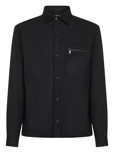Zegna Padded Techmerino Shirt Jacket In Black