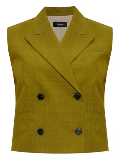 Theory Double-breasted Sleeveless Jacket In Green