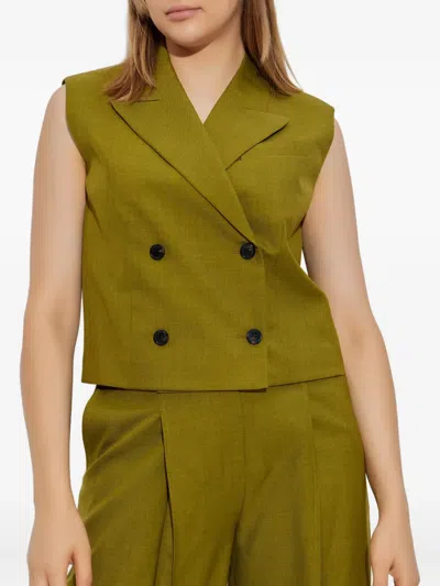 Theory Double-breasted Sleeveless Jacket In Green