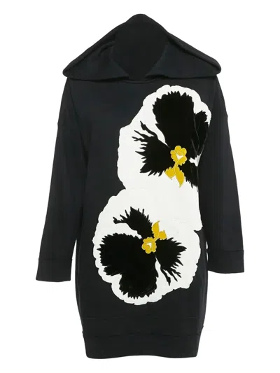 Pre-owned Valentino 2024 Pansy-appliqué Hoodie In Black