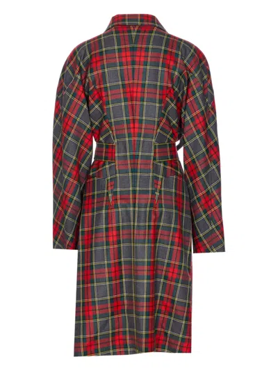 Vivienne Westwood Tartan Belted Coat In Gray