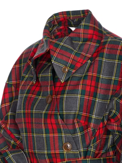 Vivienne Westwood Tartan Belted Coat In Gray
