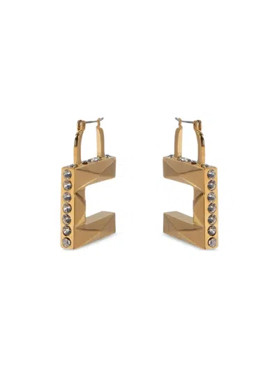 Elisabetta Franchi Geometric Hoop Earrings Textured Stones In Gold