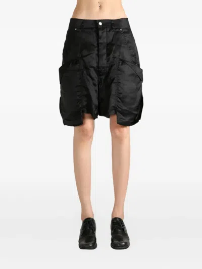 Rick Owens Cargo Pocket Satin Shorts In Black