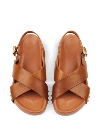 Chloé Mae Paddington Leather Crisscross Sandals In Brown