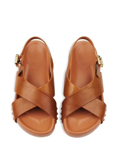 Chloé Mae Paddington Leather Crisscross Sandals In Brown
