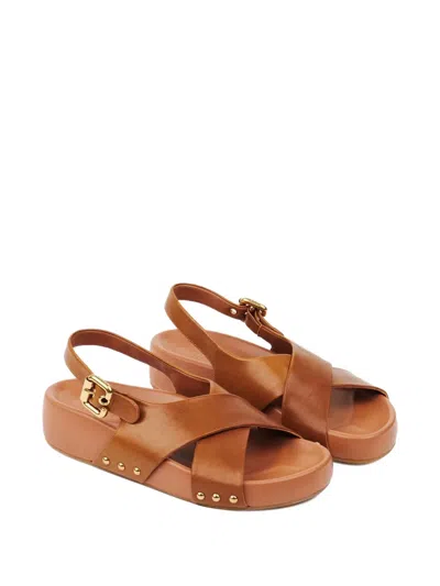 Chloé Mae Paddington Leather Crisscross Sandals In Brown