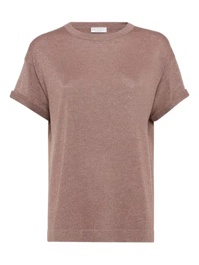 Brunello Cucinelli Metallic-knit T-shirt In Neutral