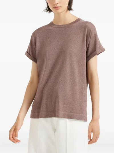 Brunello Cucinelli Metallic-knit T-shirt In Neutral