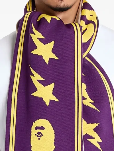 A Bathing Ape Star-logo Jacquard Scarf In Purple