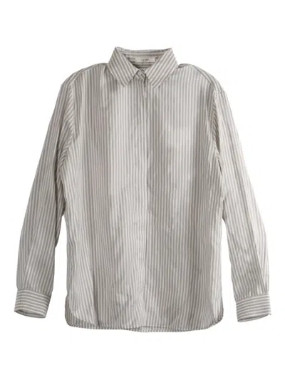 The Row Striped Silk Shirt In Gray
