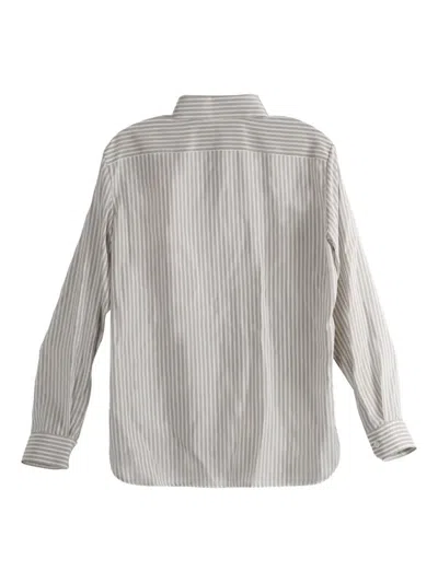 The Row Striped Silk Shirt In Gray