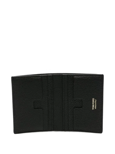 Tom Ford Black Card Holder With Embossed Logo Lettering On The Front In Grained Leather Man