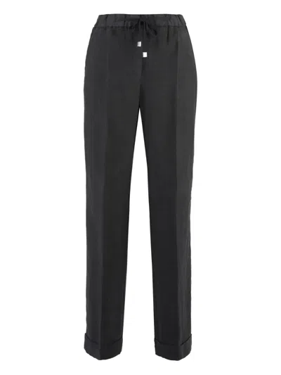 Peserico Cuffed Linen Trousers In Black