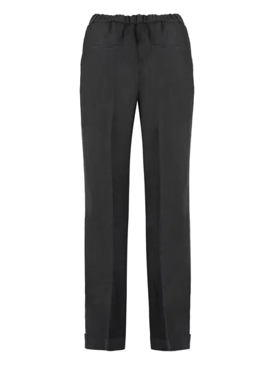 Peserico Cuffed Linen Trousers In Black