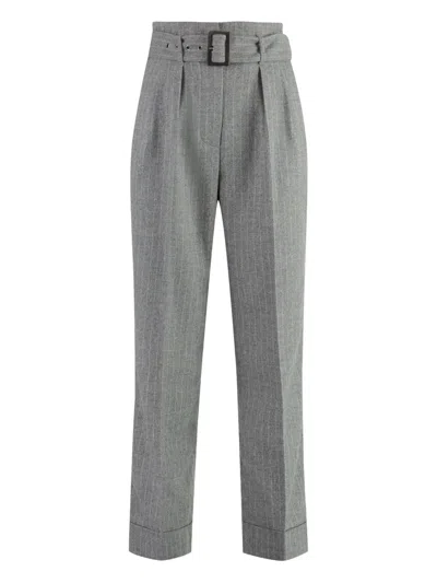 Peserico Pinstripe Belted Trousers In Gray