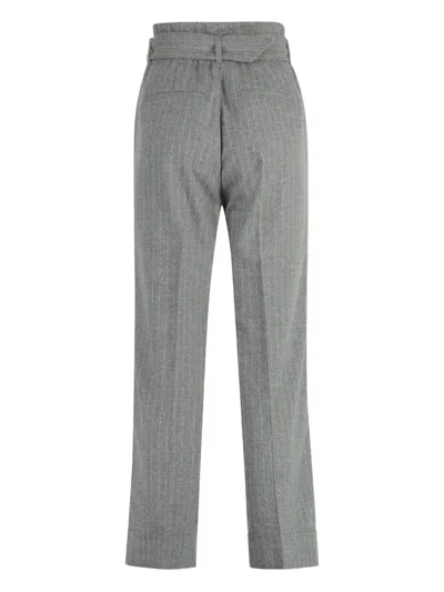 Peserico Pinstripe Belted Trousers In Gray