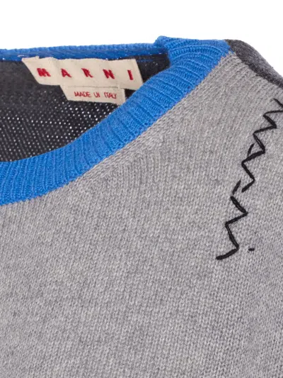 Marni Cropped Color-block Sweater With Round Neckline In Gray