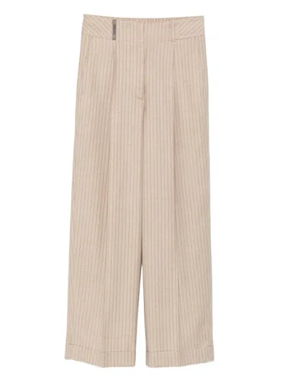 Peserico Pinstripe Pleated Cropped Trousers In Pink