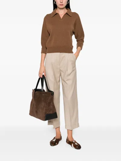 Peserico Pinstripe Pleated Cropped Trousers In Pink