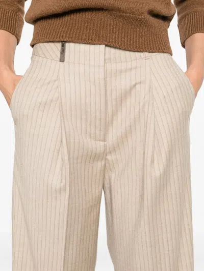Peserico Pinstripe Pleated Cropped Trousers In Pink
