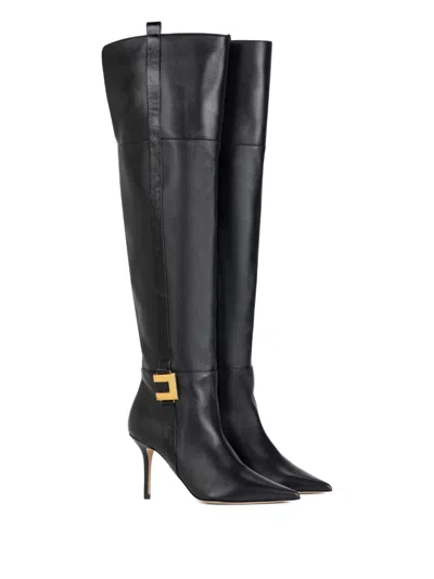 Elisabetta Franchi Leather Logo-plaque Boots In Black
