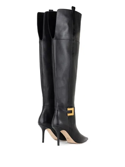 Elisabetta Franchi Leather Logo-plaque Boots In Black