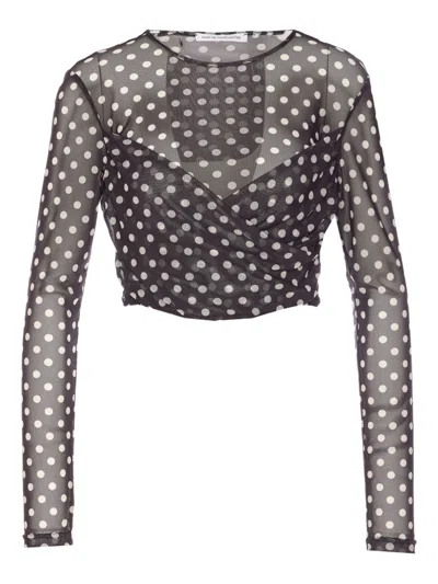 Mar De Margaritas Corinna Polka-dot Mesh Long-sleeve T-shirt In Black
