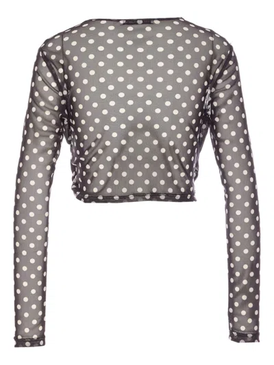 Mar De Margaritas Corinna Polka-dot Mesh Long-sleeve T-shirt In Black
