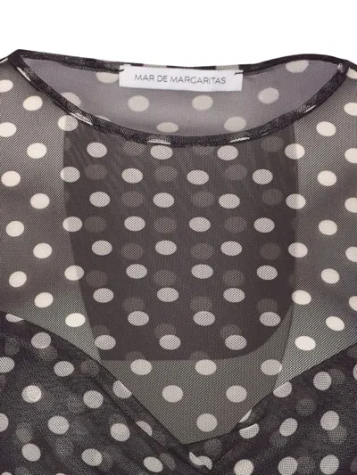 Mar De Margaritas Corinna Polka-dot Mesh Long-sleeve T-shirt In Black